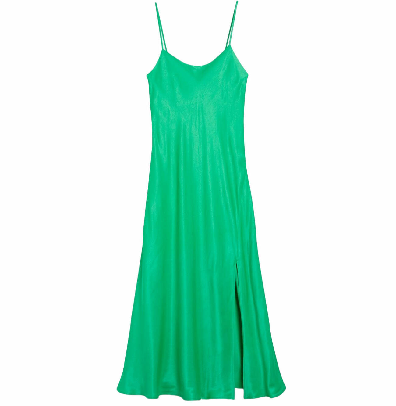 grön klänning i satin med slits