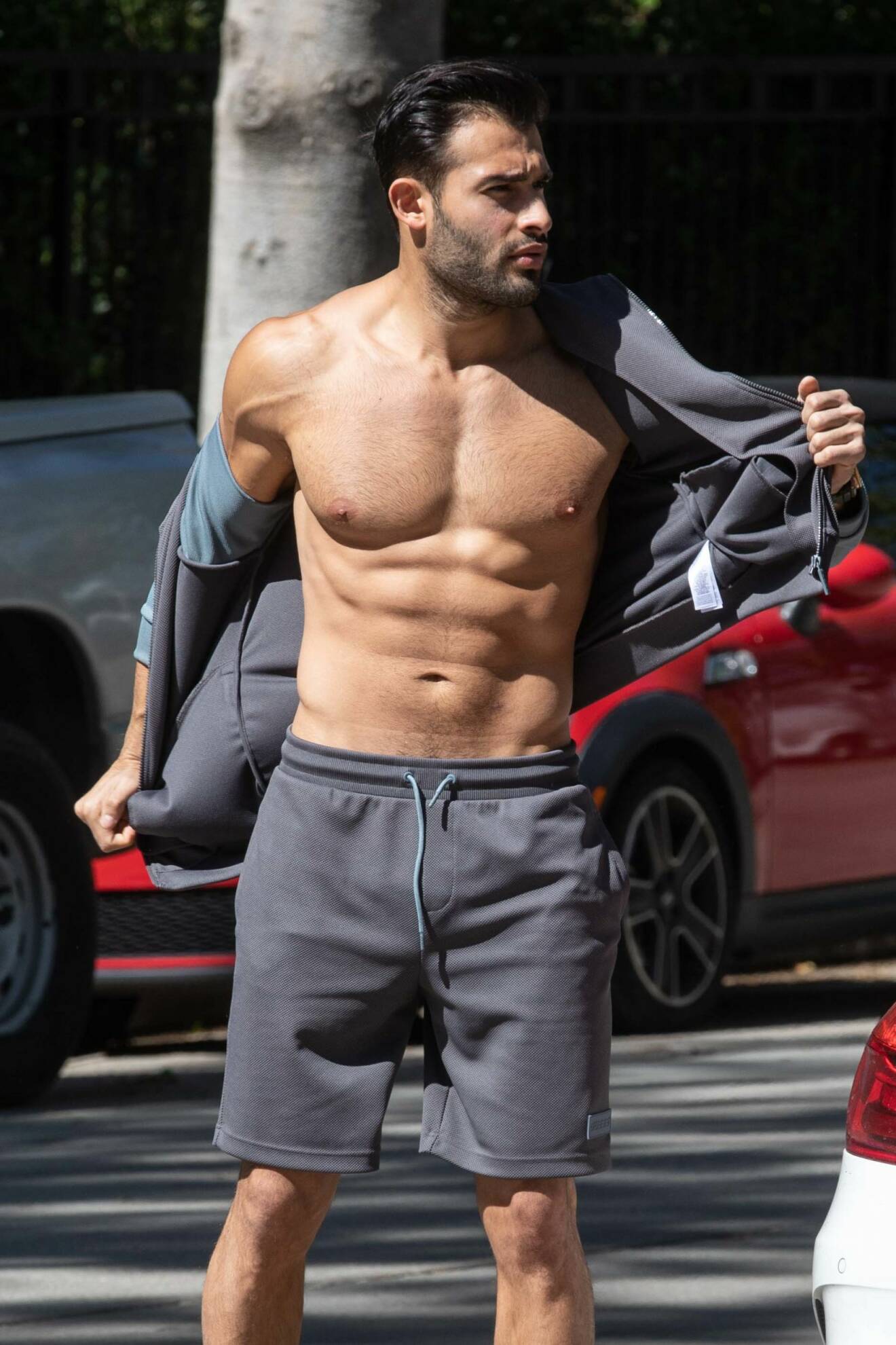 EXCLUSIVE: Britney Spears BF Sam Asghari Shows Off His Crazy Physique Wearing An Extremely Tight Sweater Prior to Working