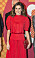 Drottning Letizia i en röd klänning med puffärm som hon lånat av svärmor drottning Sofia av Spanien.