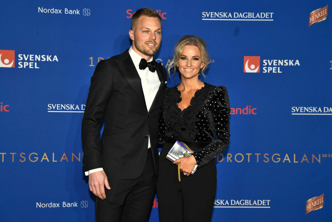 Sebastian Larsson och frun Tina. Röda mattan, Sebastian Larsson och frun Tina