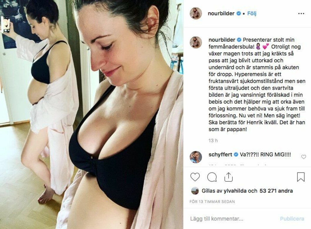 Nour El Refai berättade om sin graviditet på Instagram. Nour El Refai berättade om sin graviditet på Instagram.