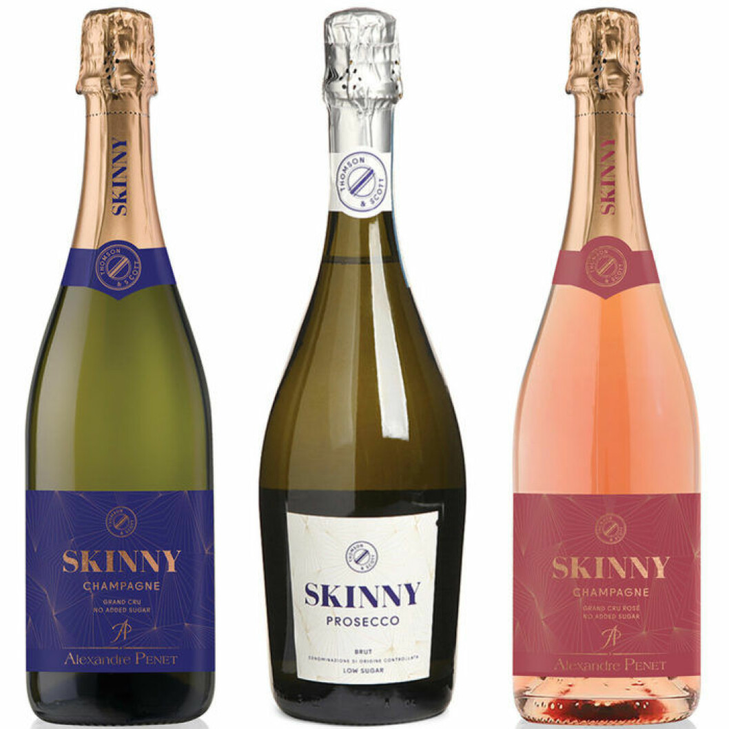 Skinny Champagne Grand Cru Brut, Skinny Prosecco och Skinny Champagne Grand Cru Rosé.