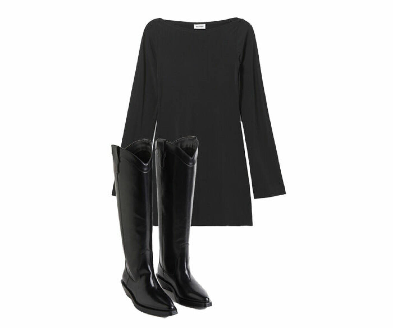 svart kort klänning med långa ärmar att bära till svarta cowboyboots från H&amp;M