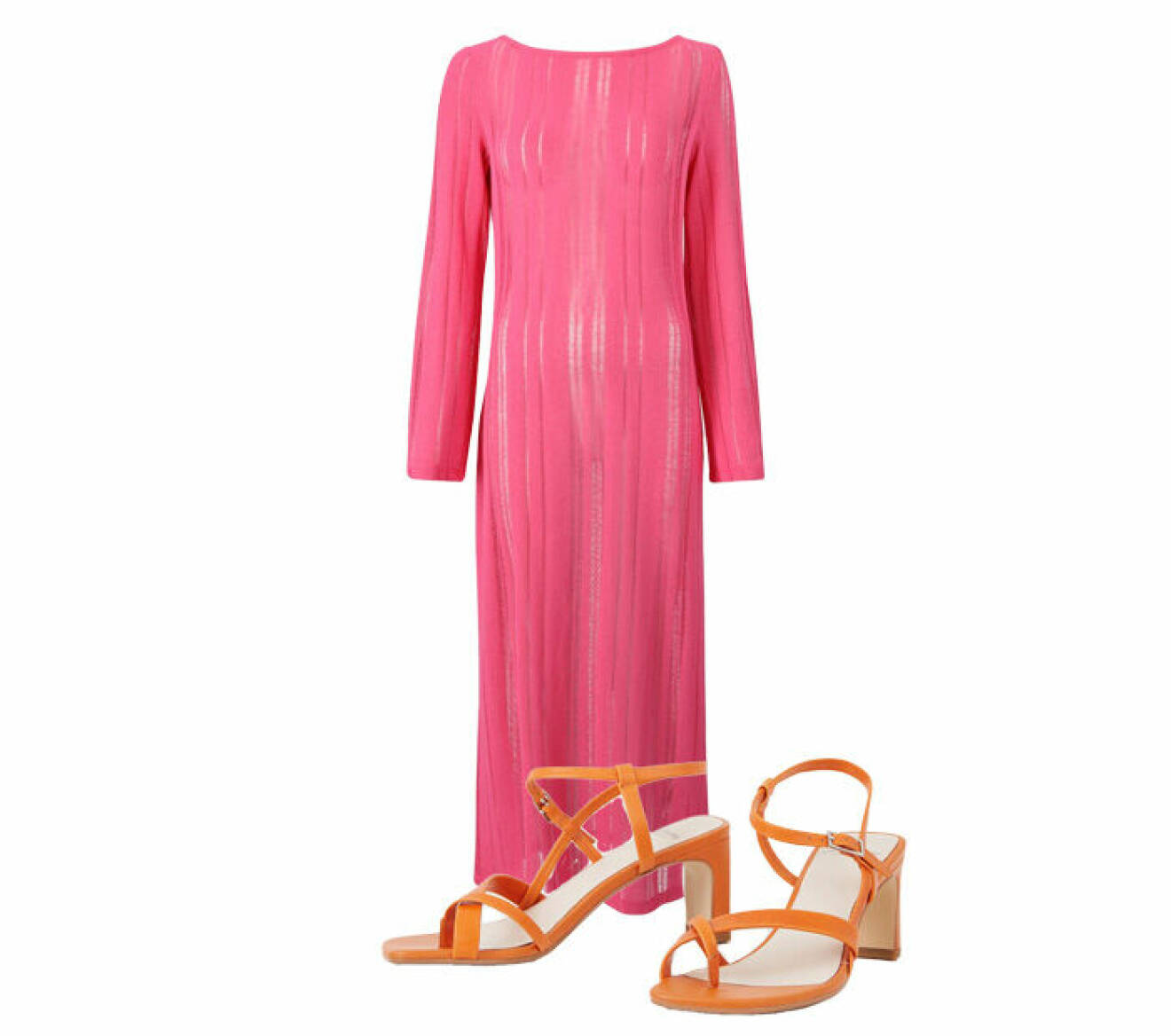 midiklänning i rosa nyans att bära med remsandaler i orange nyans från Vagabond