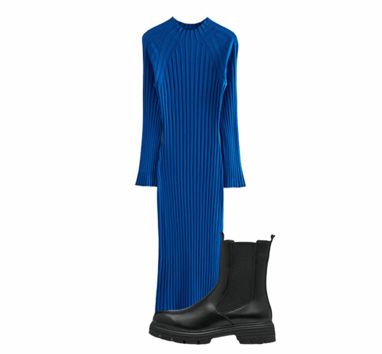 blå stickad klänning från &amp; Other Stories att bära till svarta boots