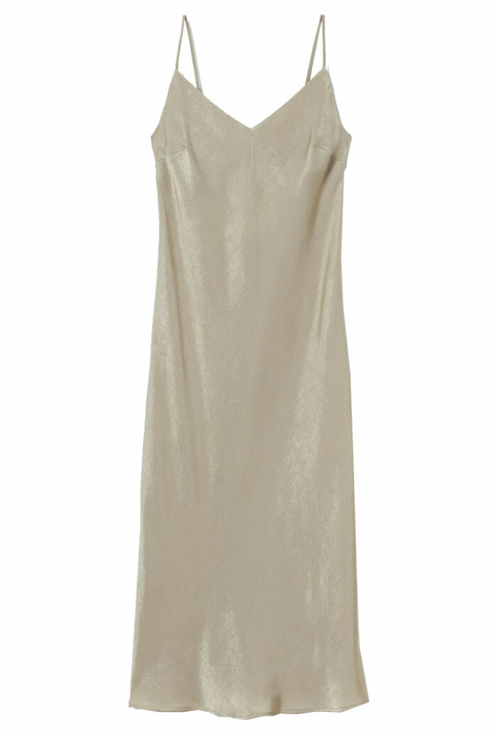 olivgrön slipklänning i satin från H&M