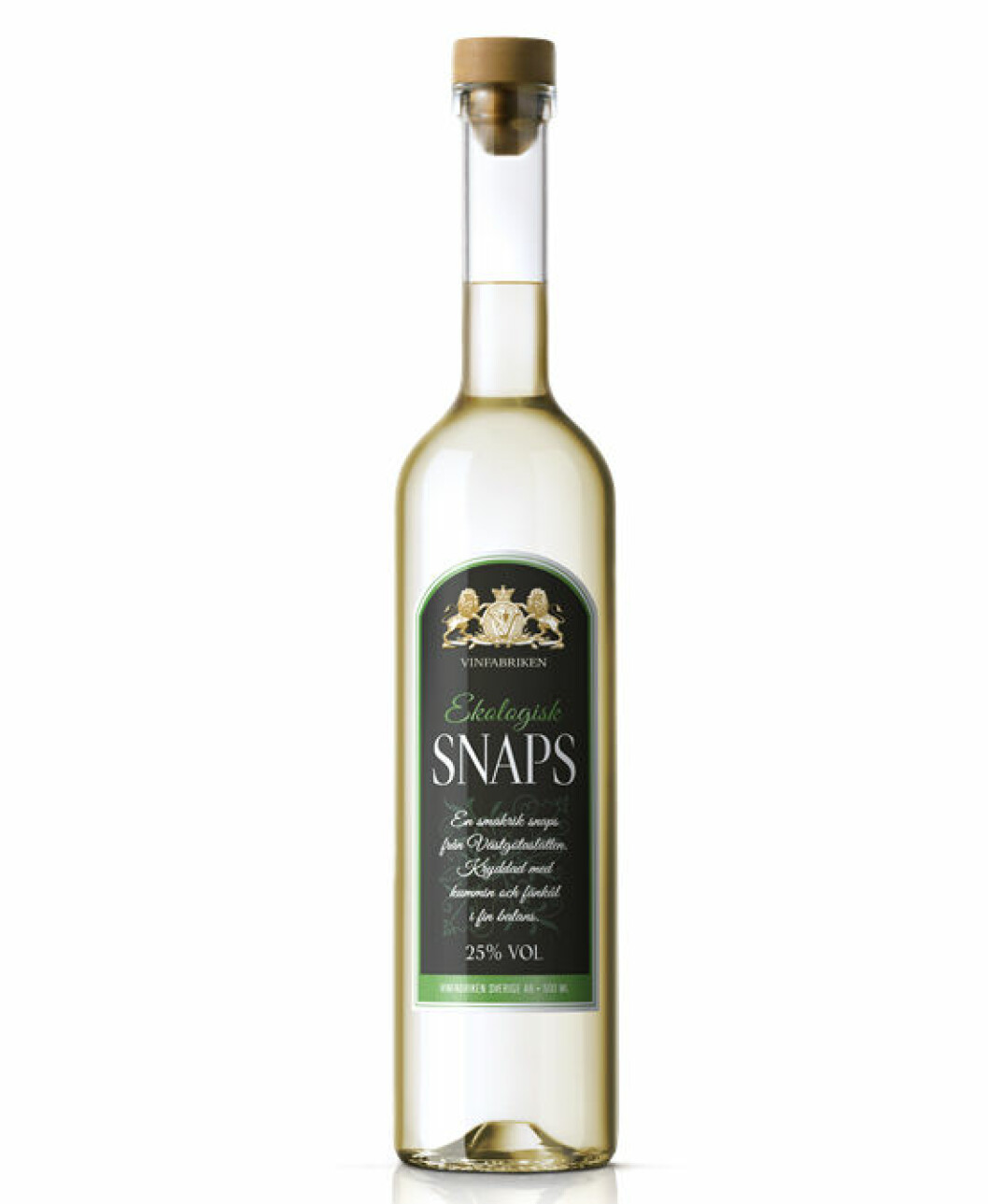 Vinfabrikens EKO snaps innehåller 25 % alkohol.