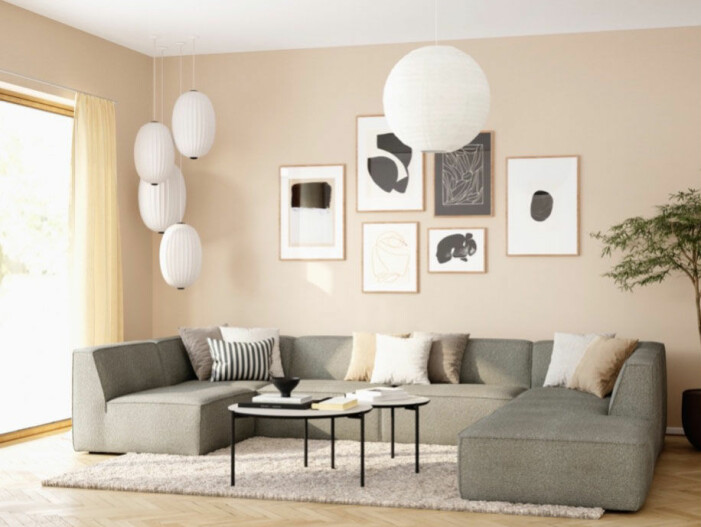 Soffa Dane i tyget Maya Warm Grey.