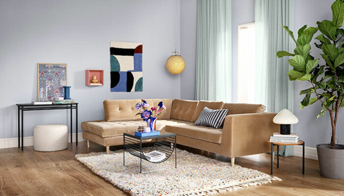 Soffa Nelson i tyget Velour Matt Beige.