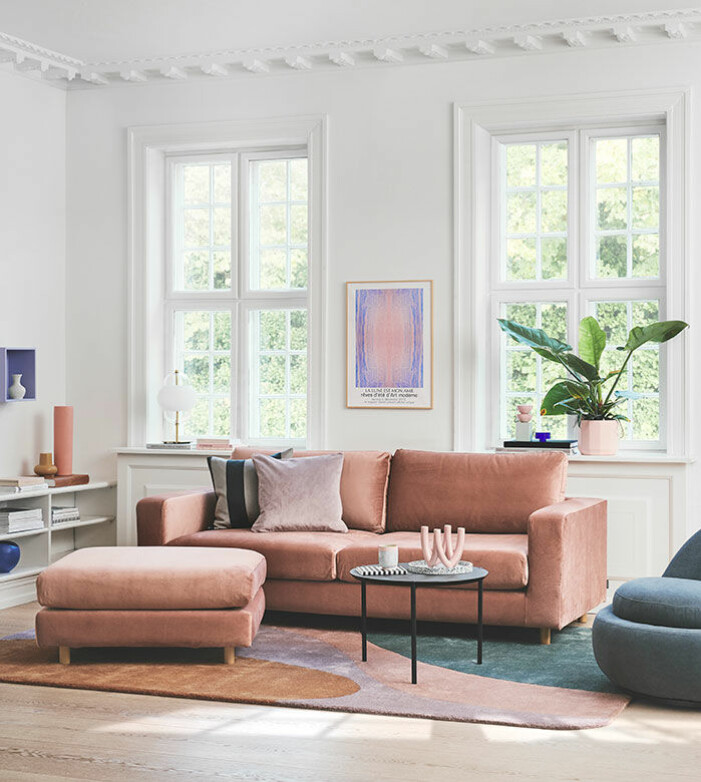Soffa Dylan i tyget Velour Lux Vintage Rosa.