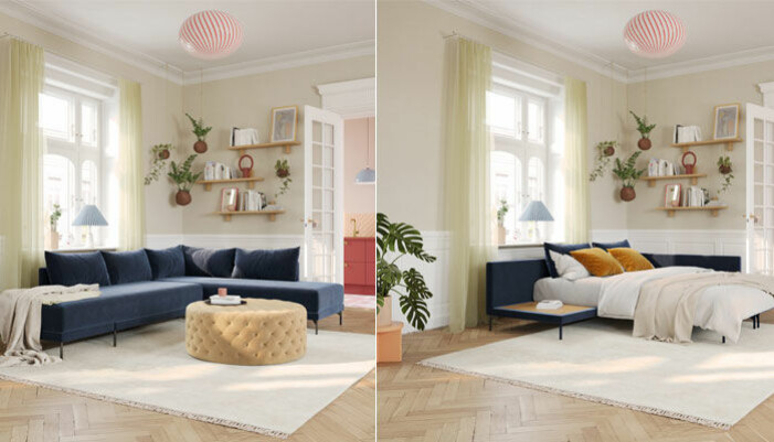 Soffa Vivica i tyget Planet Legion Blue.