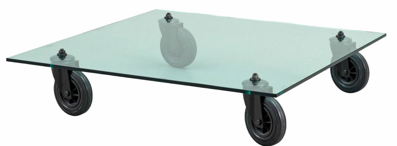 soffbord i glas med hjul