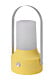 Solcellsdriven LED-lampa med gul botten och praktiskt handtag
