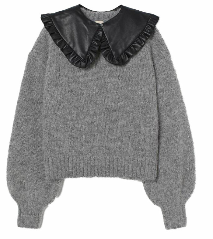 Klicka på bilden för att komma dirket till blusen. Stickad grå tröja med svart krage i läderimitation från H&M
