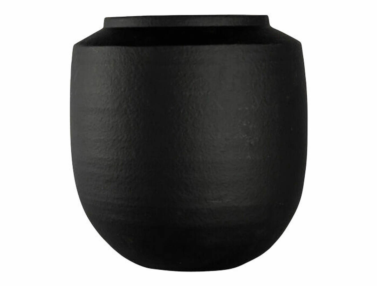 svart kruka med rund form gjord i terracotta från ByON