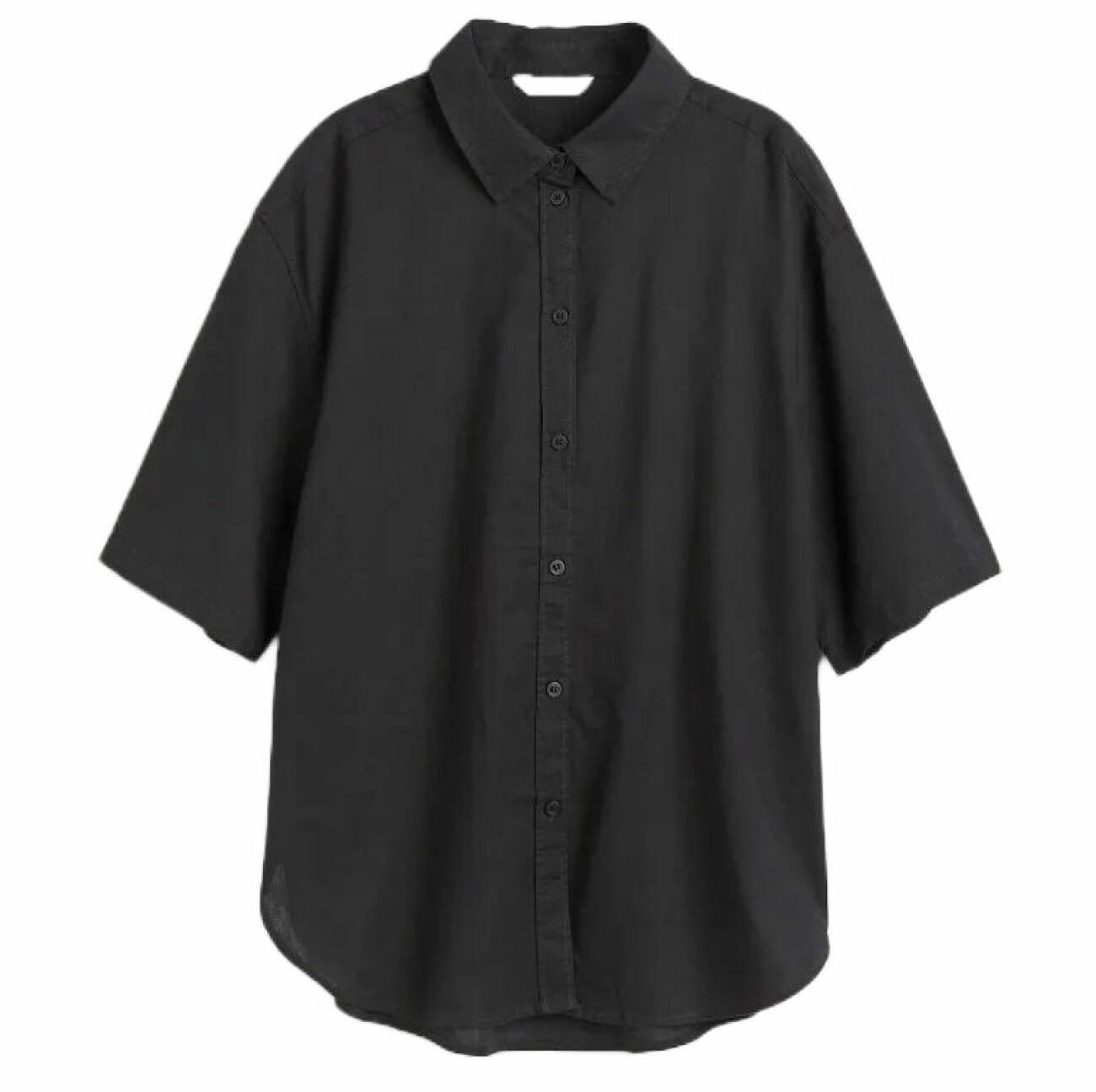 kortärmad skjorta i svart nyans tillverkad i linne och bomull från H&amp;M