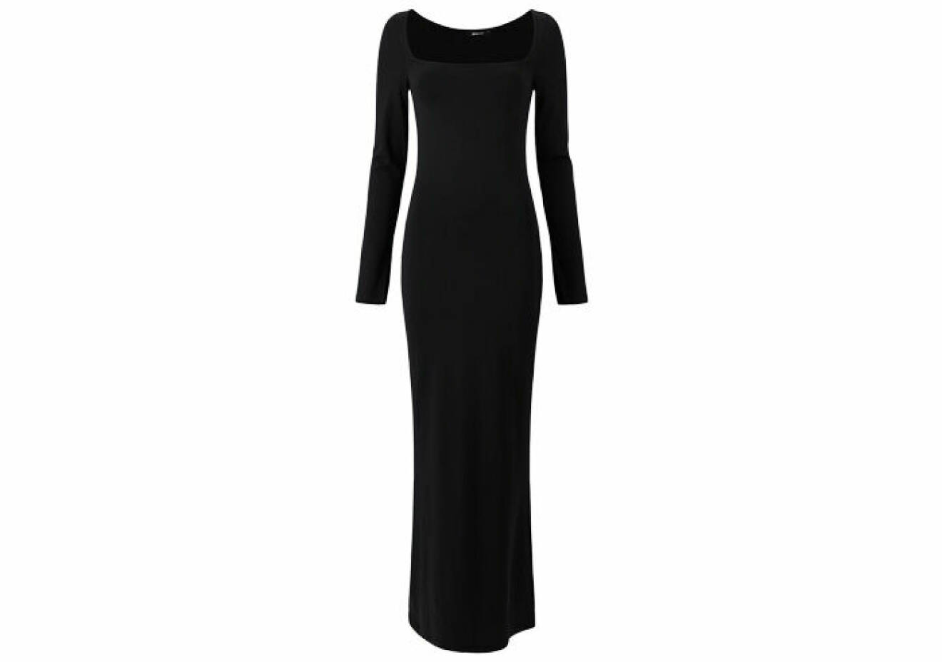svart klänning i stretchigt material att bära i höst med långa ärmar från Gina Tricot