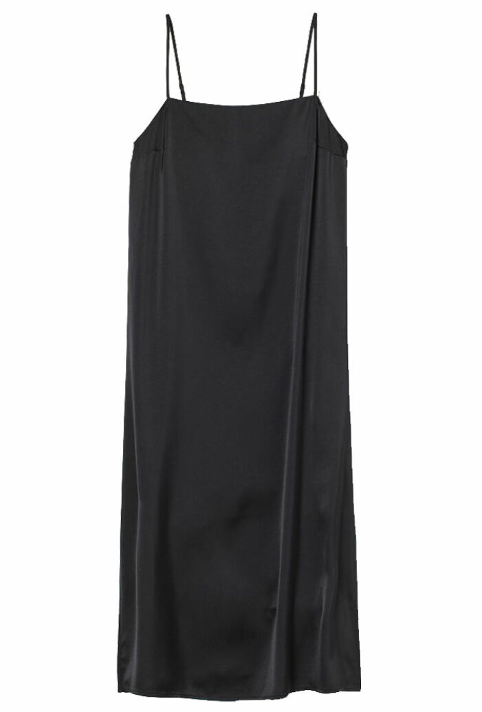 svart slipklänning i satin med tunna band från H&M