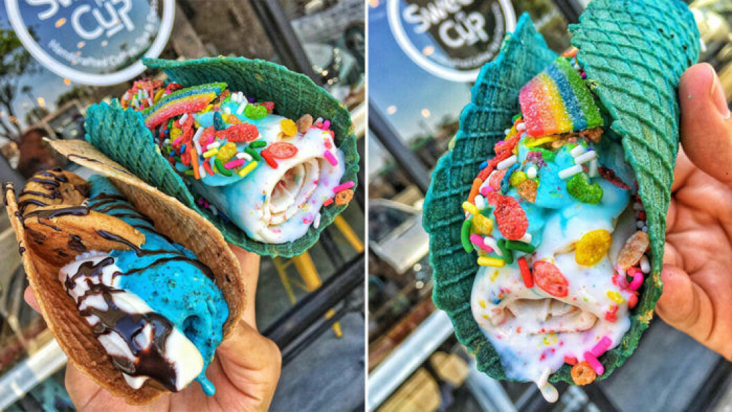 Färgglad tacoglass från <a href="https://www.instagram.com/sweetcup_oc/" target="_blank" rel="noopener">Sweet Cup</a>. Färgglad tacoglass från Sweet Cup.
