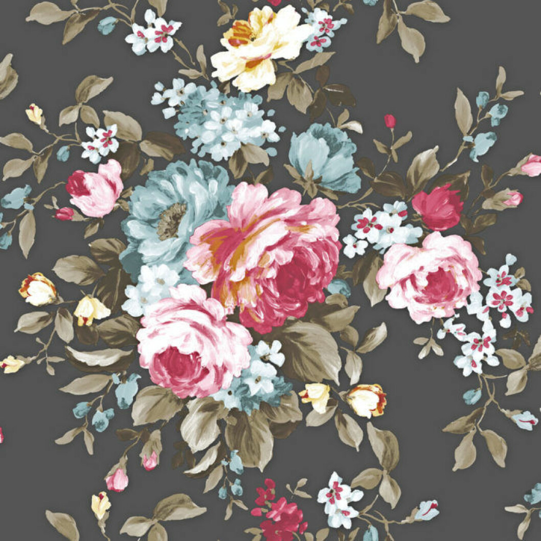 Blomsterprakt i rosa, ljusblått och beige. Tapet <em>W008102</em> ur kollektionen Amazonas, 659 kr/rulle, Midbec. Blommig tapet med blåa och rosa blommor ur kollektionen Amazonas från Midbec