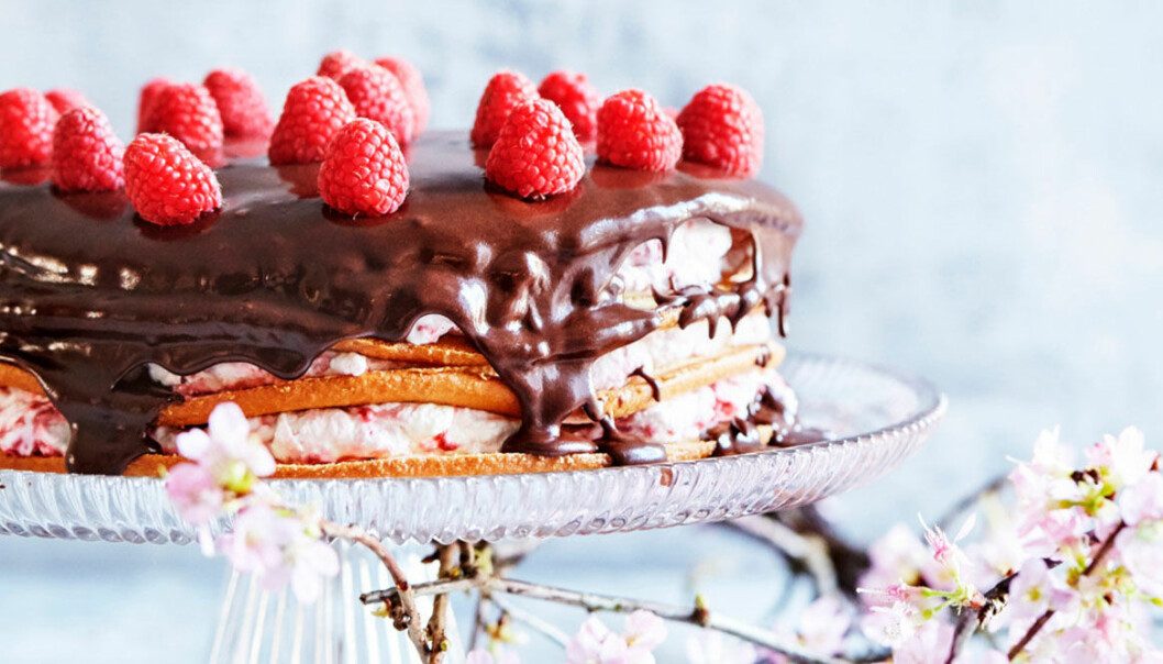 Tårta med hallonskum och choklad