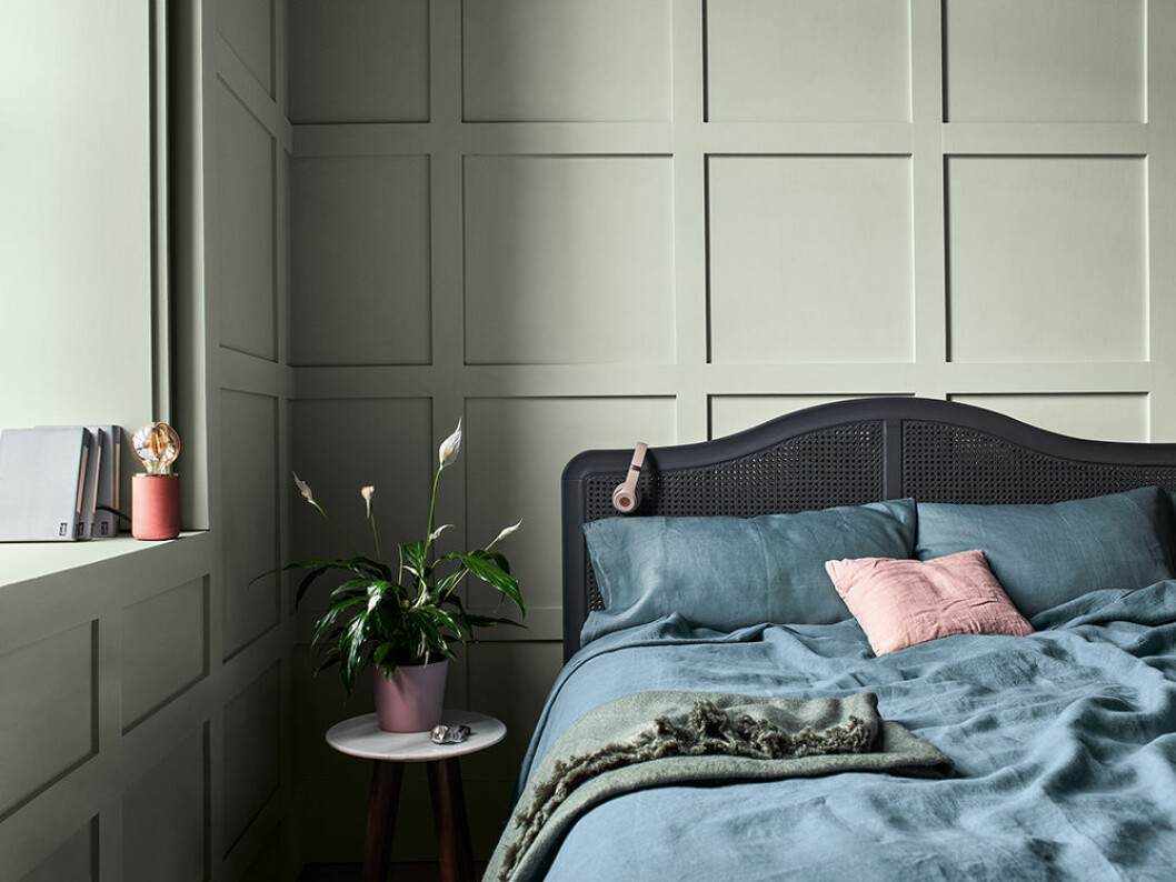 Nordsjös trendfärg <em>Tranquil Dawn</em> är en rogivande grågrön kulör. Foto: Nordsjö Nordsjös trendfärg Tranquil Dawn är en grågrön kulör.