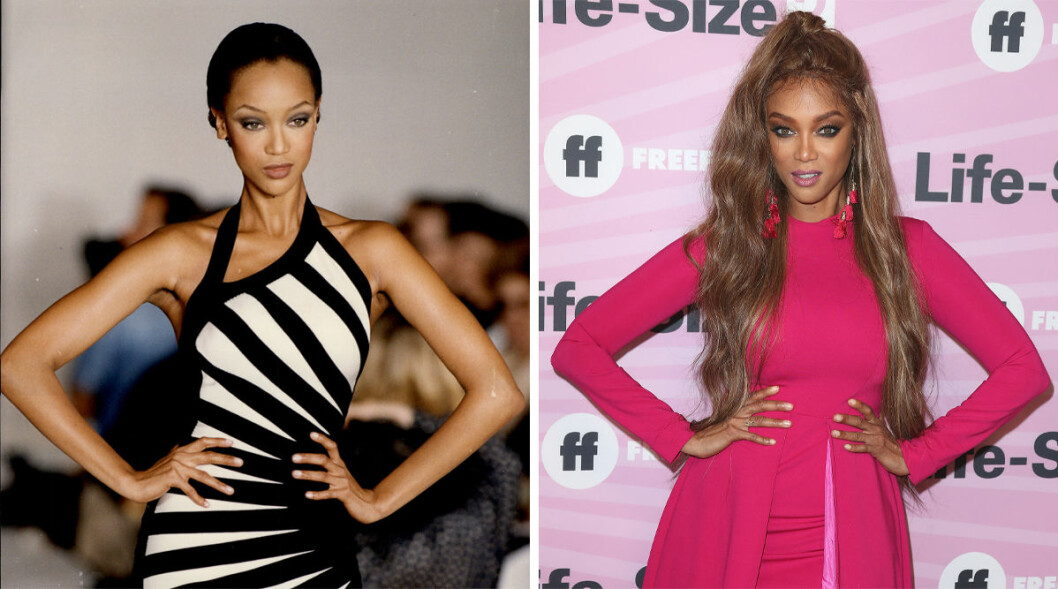 Tyra banks med händerna i sidan då och nu