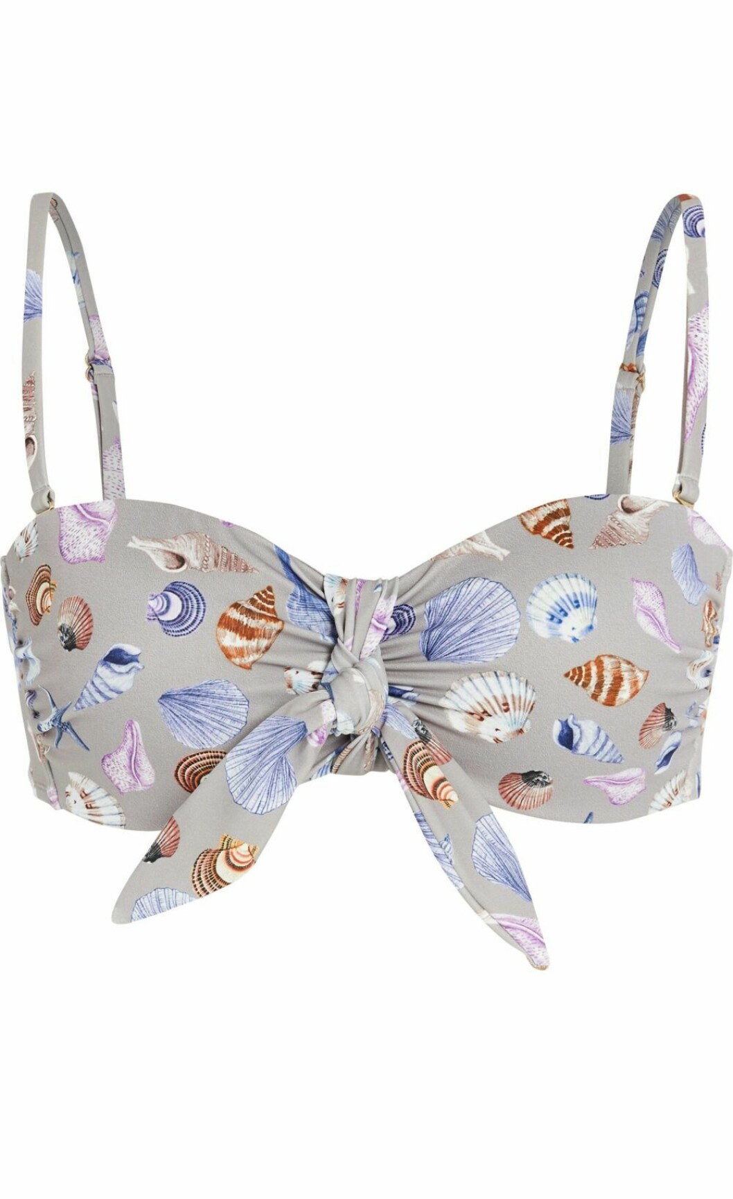 Grå bikinitopp med snäckor.