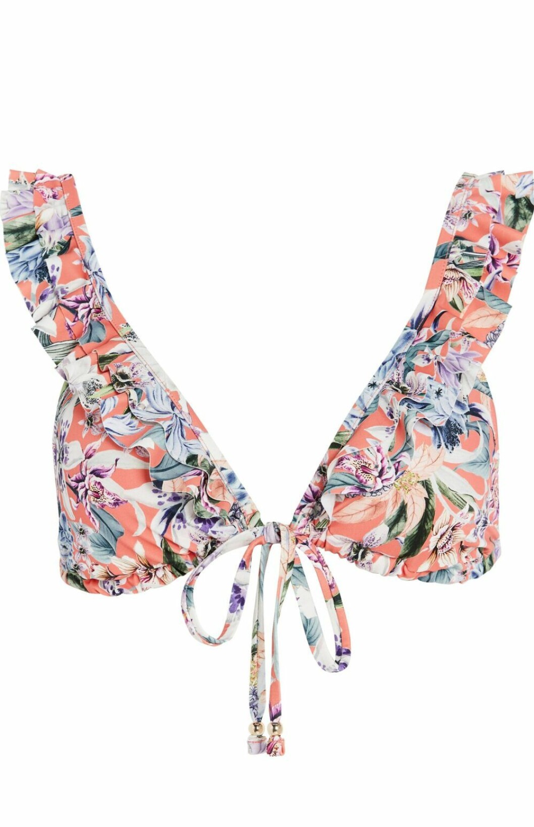 Aprikos bikiniöverdel med blommor.