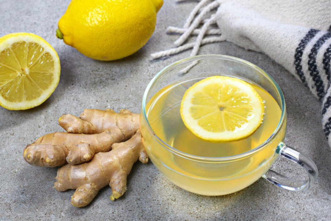 Vatten med ingefära och citron. Foto: IBL Vatten med ingefära och citron.