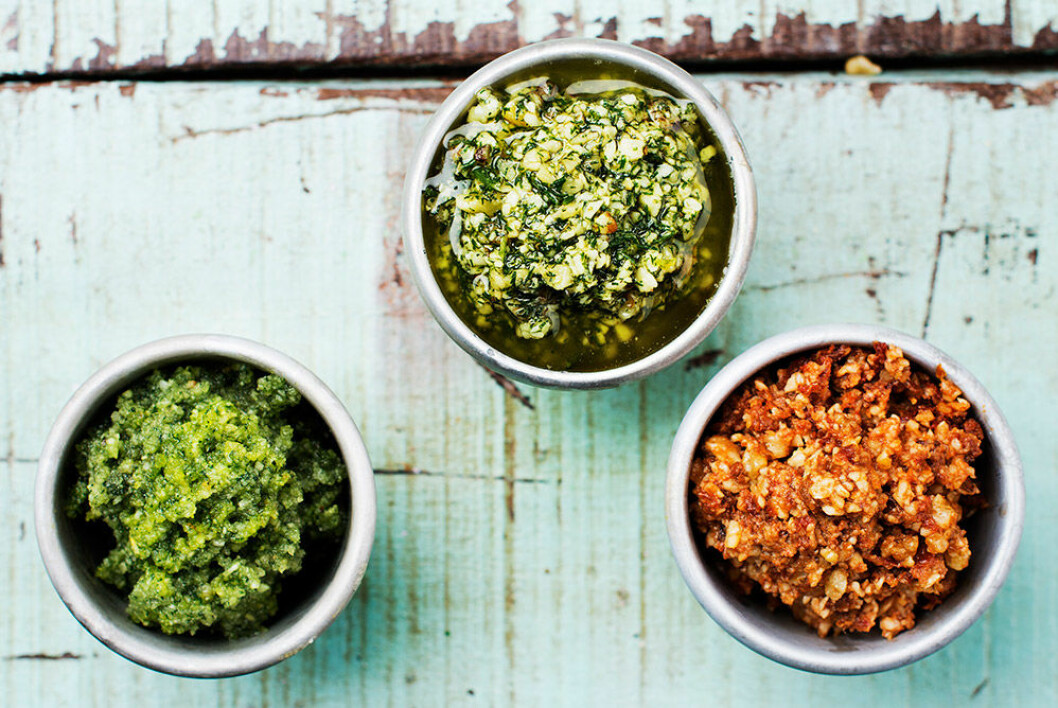 Tre sorters pesto. Tre sorters pesto.
