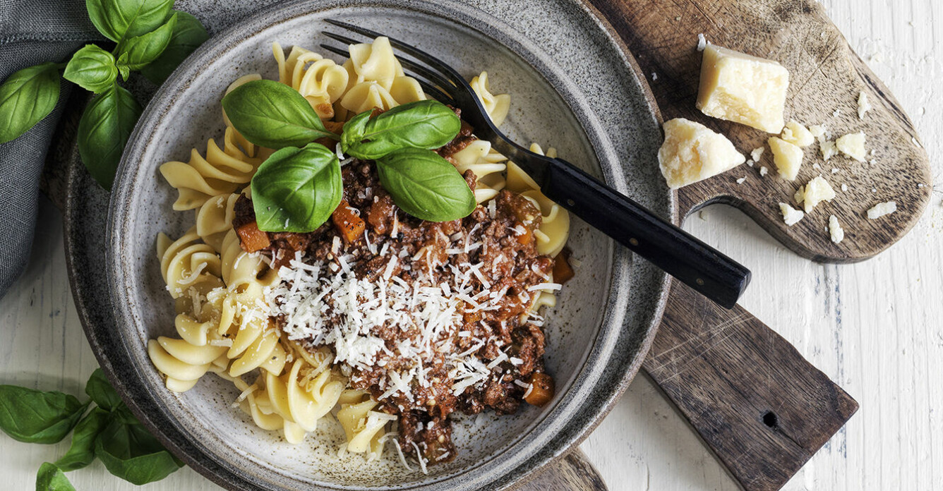 Recept på mustig pasta vegobolognese