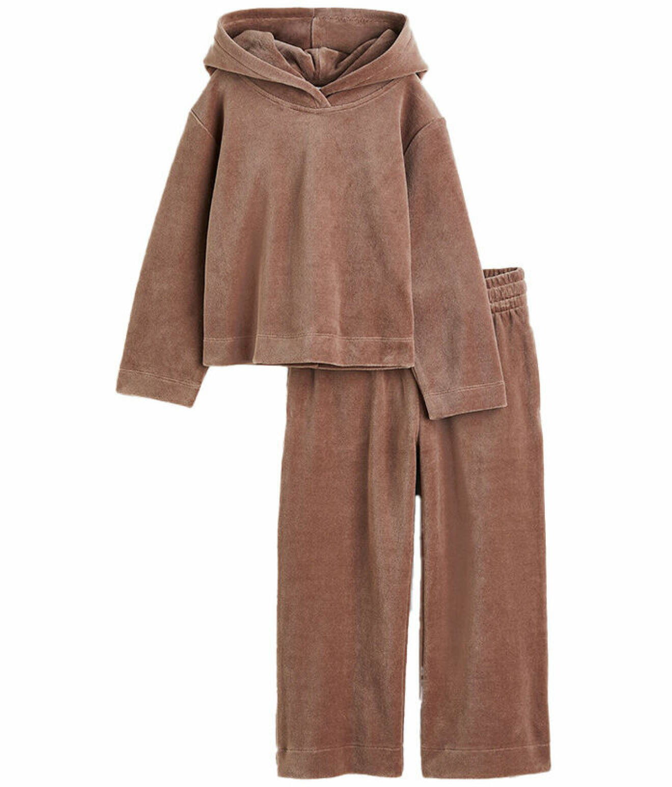 brunt mysset i velour med hoodie och långa byxor från H&amp;M