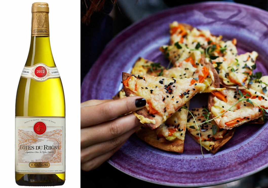 Guigal Côtes du Rhône passar till pumpapizza.