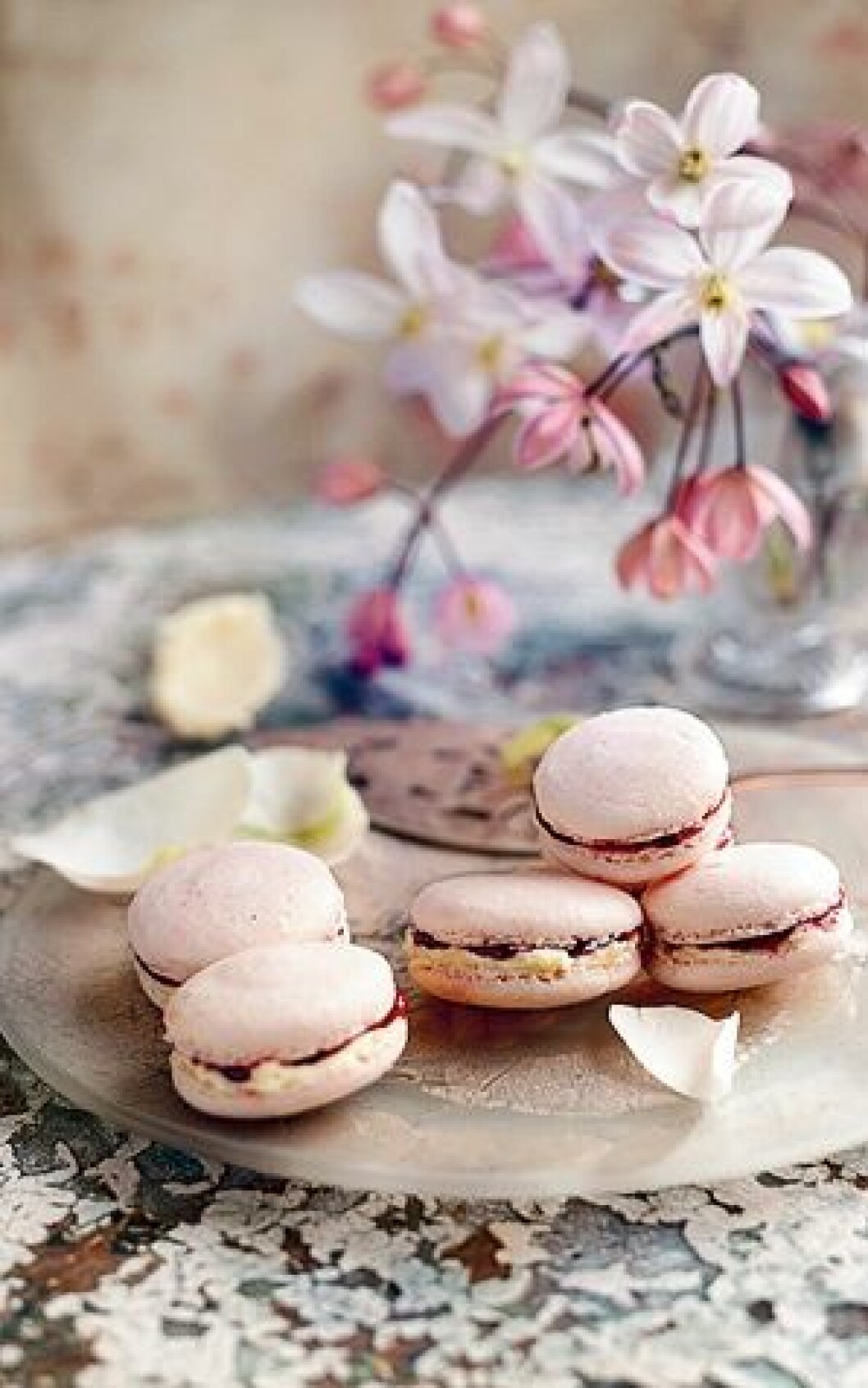 Vit choklad-macaron med hallon. Vit choklad-macaron med hallon.