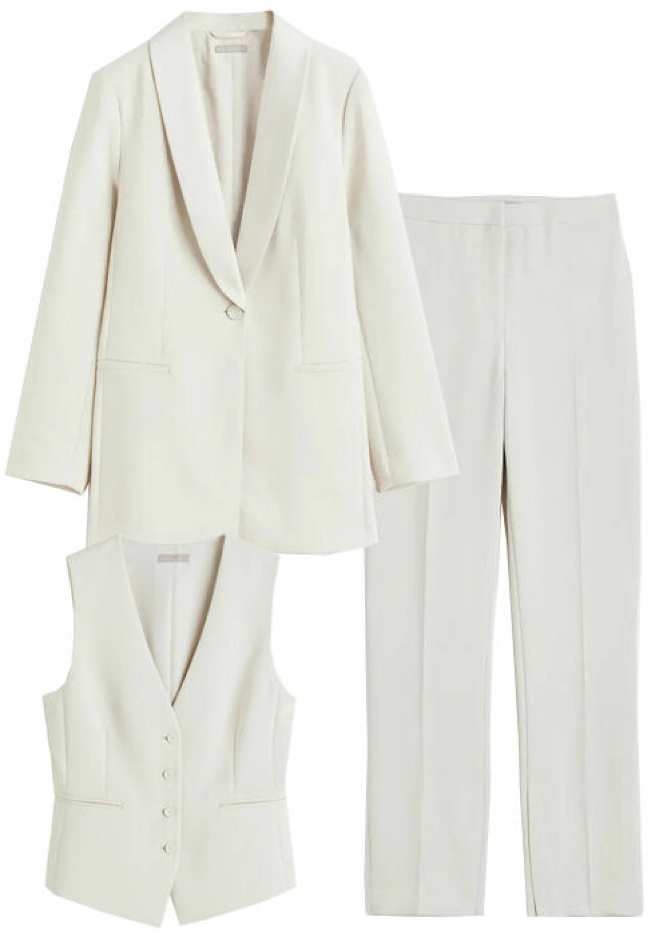 vit tredelad kostym med väst, kavaj och byxor från H&amp;M